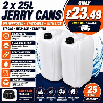 2er Pack 25L Natur HDPE Kanister UN zugelassen stapelbar mit Verschlüssen