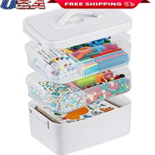 Craft Organizer Box W/ Removable Trays Portable Storage Container Plastic New