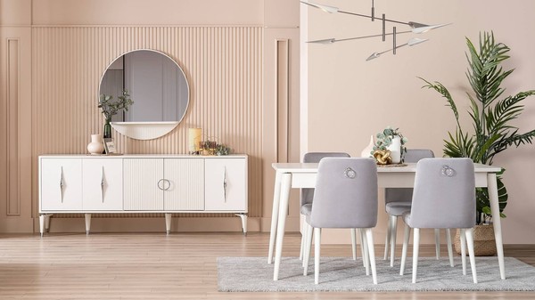Essgruppe Garnitur Esszimmer Esstisch Set 9Tlg Essecke Weiß Holz Groß-image