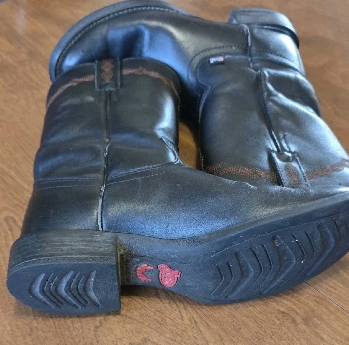 Justin Botas Western Niños Talla 6B Negro Punta Redonda Cuero Resistente Exterior Foto 3 de 4