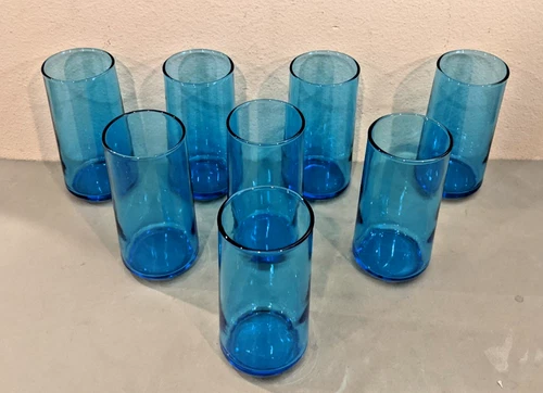 8 Vintage Anchor Hocking Finlandia MCM Laser Blue 12 oz Water Glass Tumblers