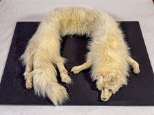 E607 Vintage Real fox fur neck wrap scarf white collar stole head feet tail
