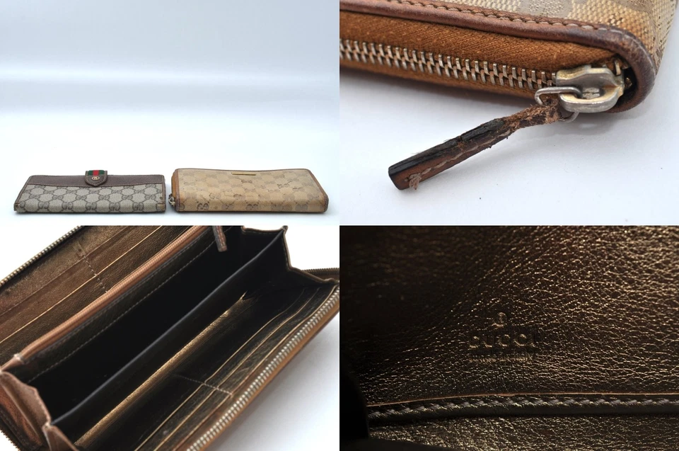 Auténtico GUCCI Vintage Cartera Larga Doble Cartera Lona PVC Marrón 5 Set L2829 Foto 4 de 4