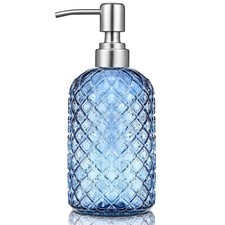 Blue Glass Soap Dispenser Gem Patterned with 304 Stainless Steel Pump 18 oz