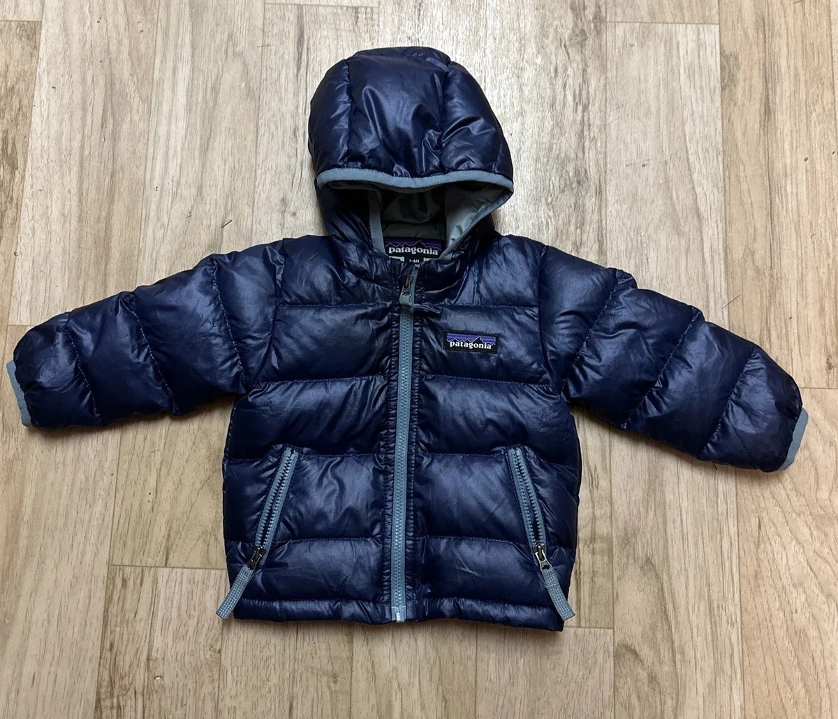 Patagonia Baby Hi-Loft Down Sweater Hoodie Style 60493 Blue Sz 3-6 