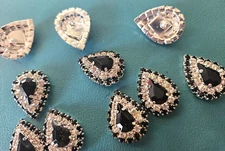 CraftbuddyUS 25 x 18mm 10pcs Diamante &Black Faceted Teardrop Rhinestone Button