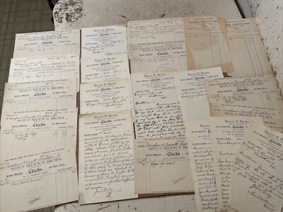 Lot Of 21 Antique Clock Billheads & Ephemera Daniel Pratt Nelson Brown Boston
