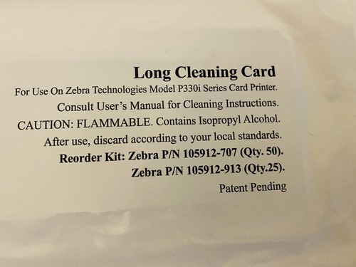ZEBRA 800105-003 LONG CLEANING CARD for P330i CARD PRINTER SEALED - Picture 5 of 6