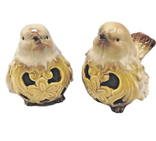 Vintage Ceramic 4"X5"x3" Glazed Birds Gold And Brown Tones Set Of 2 Birds