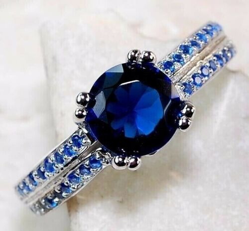 2CT Treated Blue Sapphire 925 Solid Sterling Silver Ring Jewelry Sz 6 MK1-5