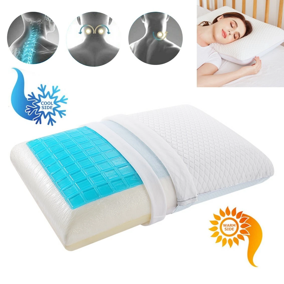 Memory Foam Pillow Cooling Gel Pillow Cervical Pillow Bed Pillows for  Sleeping | eBay
