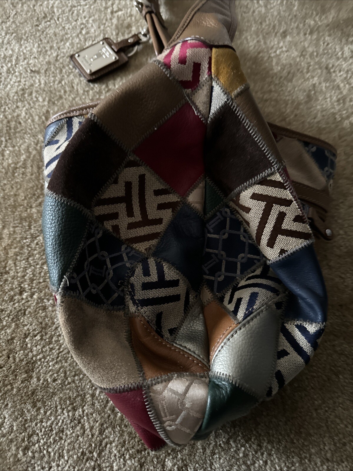 Tignanello Patchwork Crescent Mixed Media Suede L… - image 8