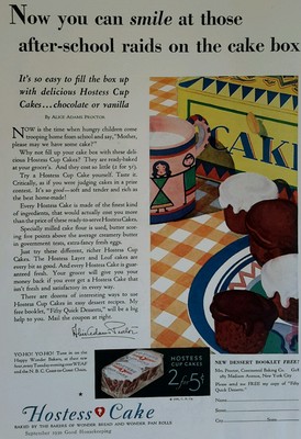 Vintage 1930 HOSTESS Cup Cake After School Snack color advertising 