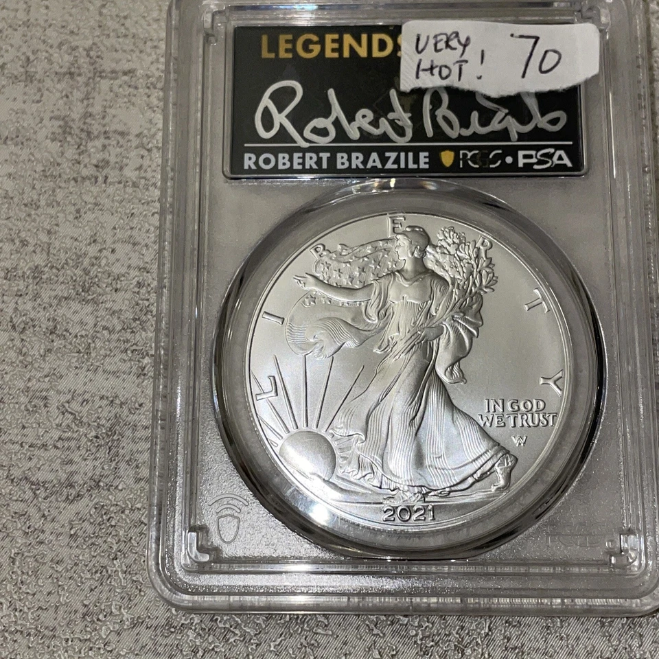 2021 American silver Eagle Dollar ty2 R Brazile 1st Production PCGS MS70 Low SH - Image 4 of 4