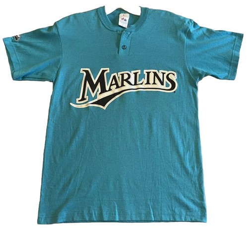 T-shirt Vintage Florida Marlins 1992 - Style Disco Wham Vice - Taille M/L - Coton Gris/turquoise - Occasion Très Bon état