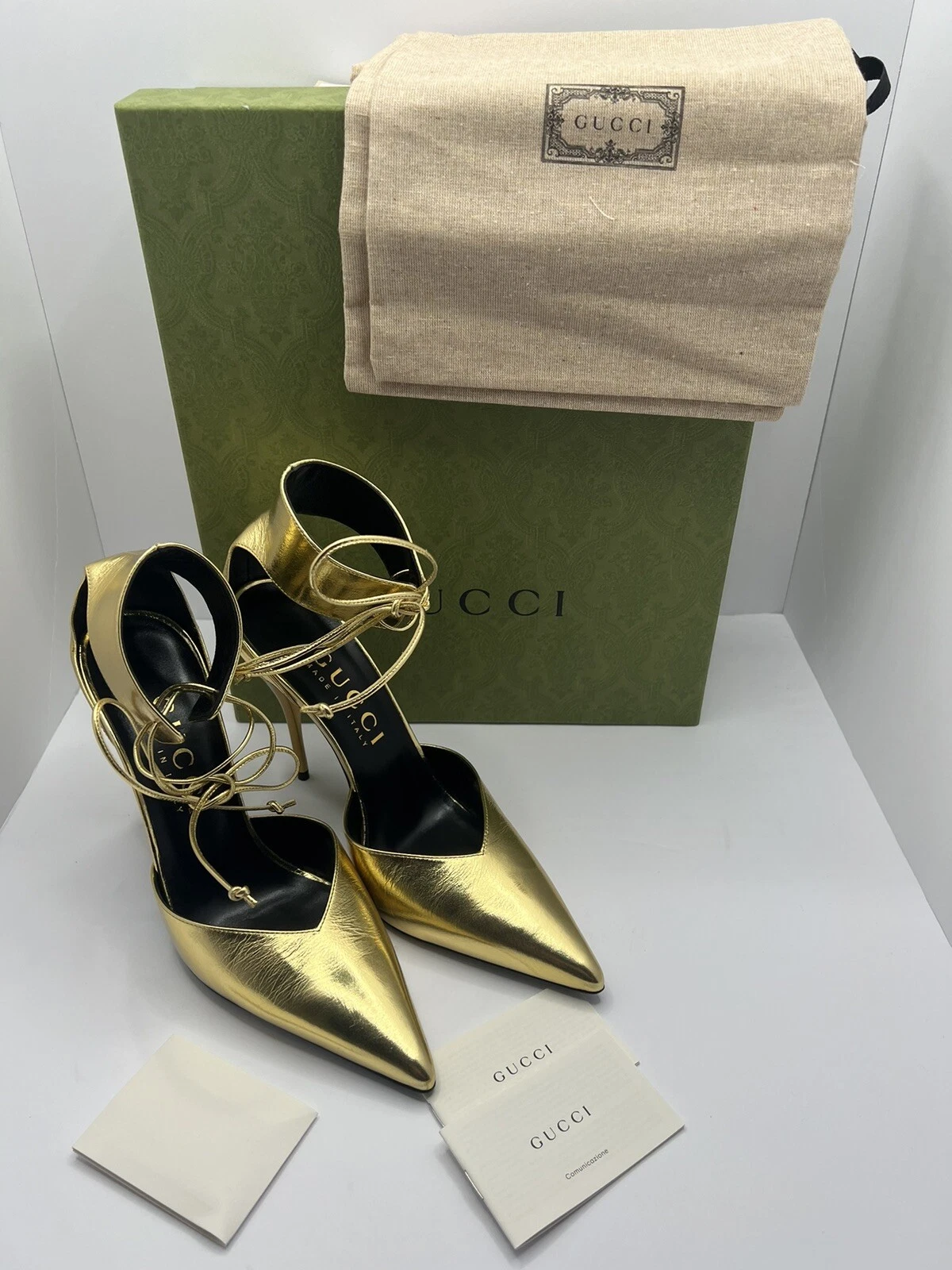 Gucci Kind talons priscille cuir métallisé doré taille EU42 US 12