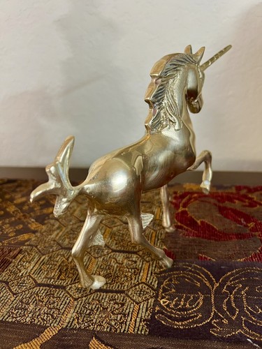 Vintage Solid Brass Prancing UNICORN Figure Sculpture 6”h X 8”t - Picture 6 of 8