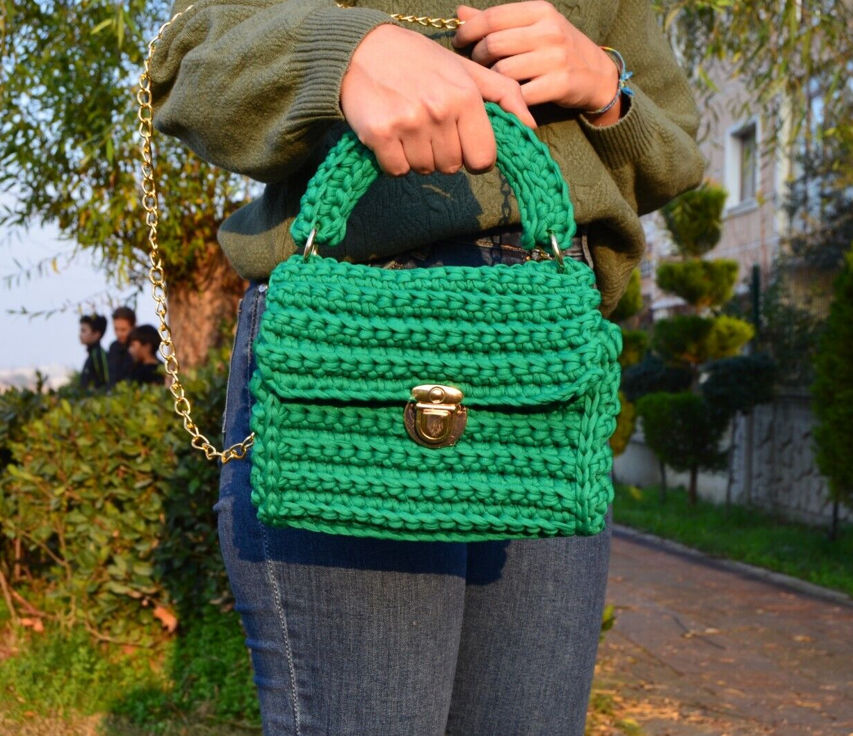 chanel green top handle bag