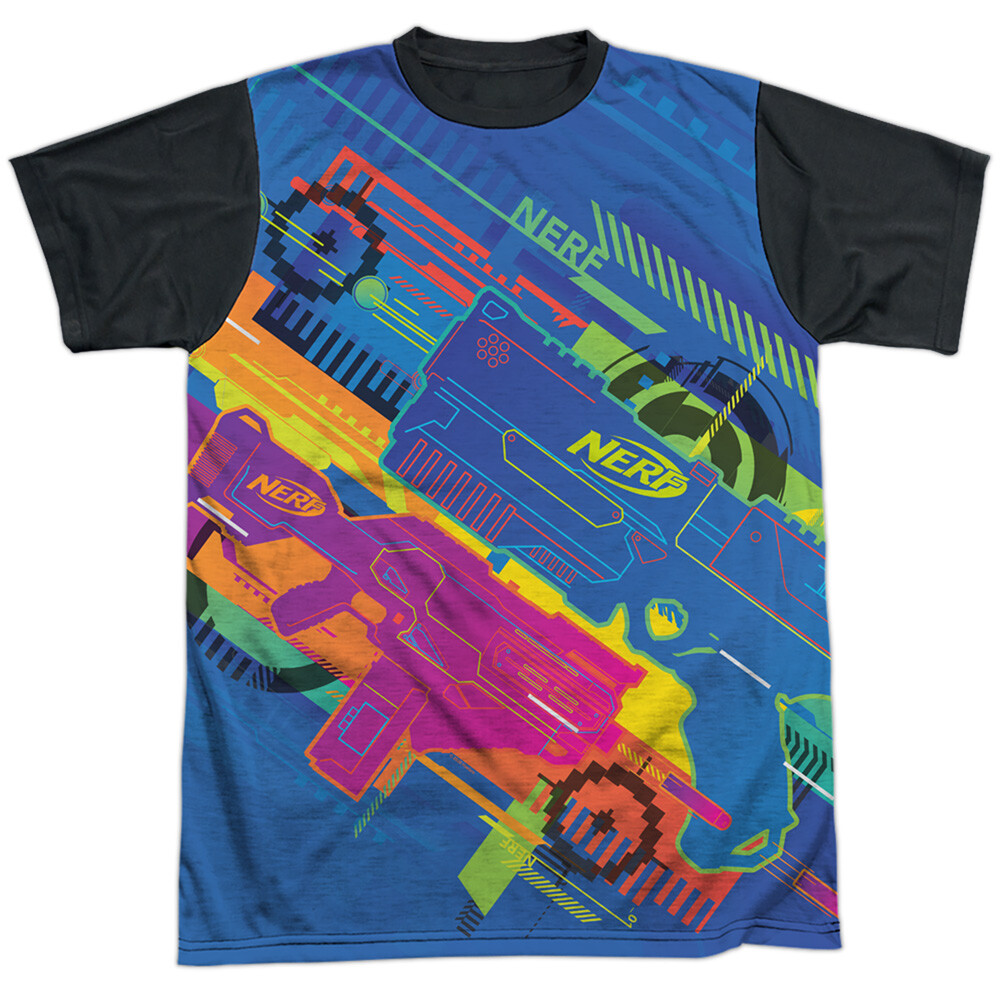 Nerf Neon Collage Adult Halloween Costume T Shirt (Black Back), S-3XL