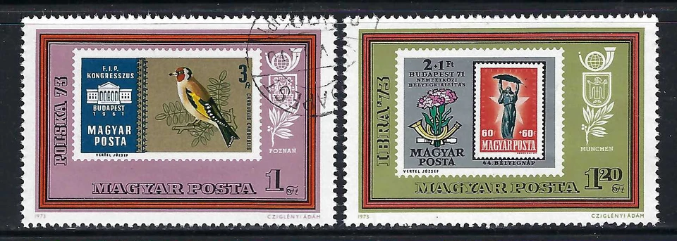 Hungary 1973 8v. CTO NH • Philatelic Exhibition Polska '73 • Stamp on Stamp - Image 2 of 4
