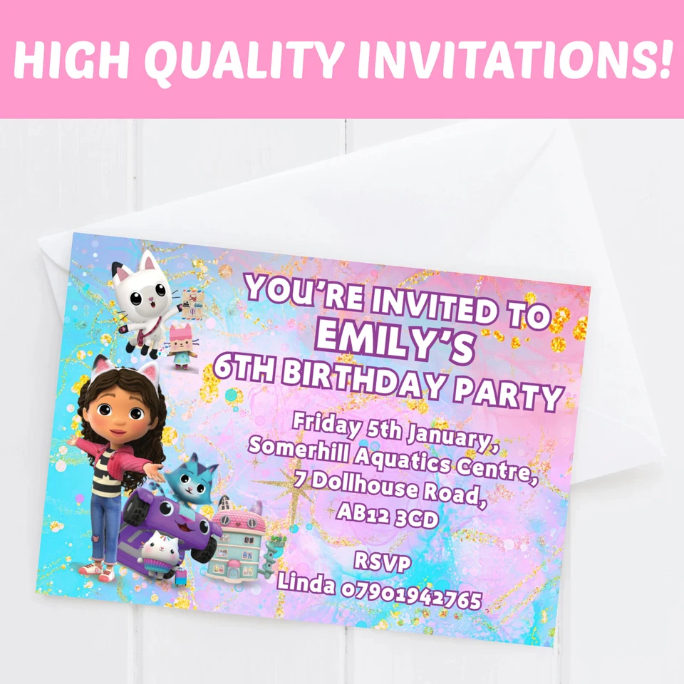 Personalised Dollhouse Birthday Party Invitations Girls Invites Childrens Kid