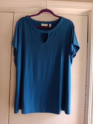 Susan Graver Sz 2xp Liquid Knit Blouse Shirt Top Easy-Care Keyhole Neck Blue