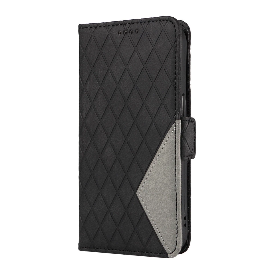 Funda tipo billetera de cuero con rejilla de empalme para teléfono Huawei P20 P30 P smart Z Nova 5T9 Foto 4 de 4
