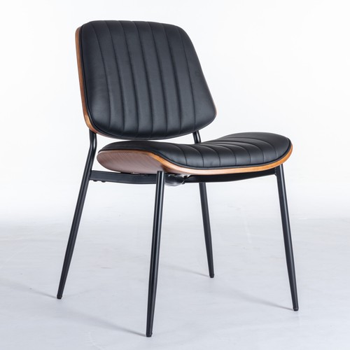 2 Set Retro PU Leather Upholstered Dining Chairs +Bentwood Back Metal Legs Black - Picture 3 of 9