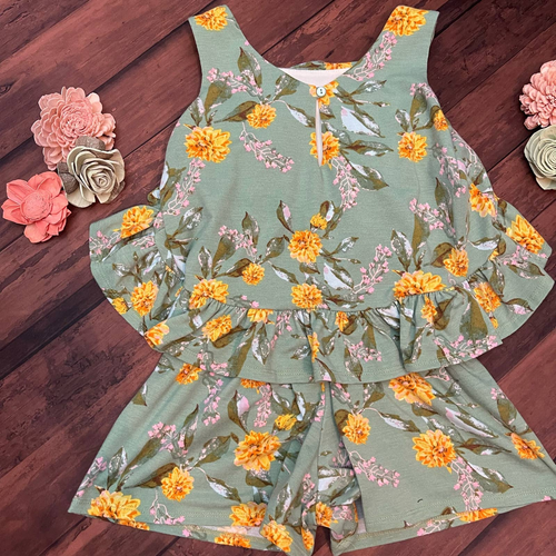 Bonnie Jean Girls Green Floral Romper Sleeveless Size Small - Picture 6 of 7