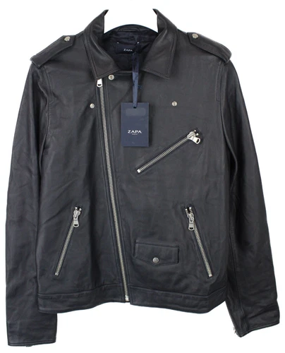 Veste ZAPA Homme UK 40 Cuir Souple Noir Avec Poches Type Biker