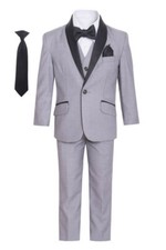 Magen Boys Gray SLIM FIT TUXEDO suit 7 pc set coat,vest,pant,shirt,clip tie