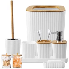 XLHOMO Bathroom Accessory Set 9-Piece White Bathroom Set with Tray Soap Dispe...