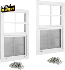 Shed Windows 2 Pack 12W X 18 H Flush Mount White Window with Tempered Glass...