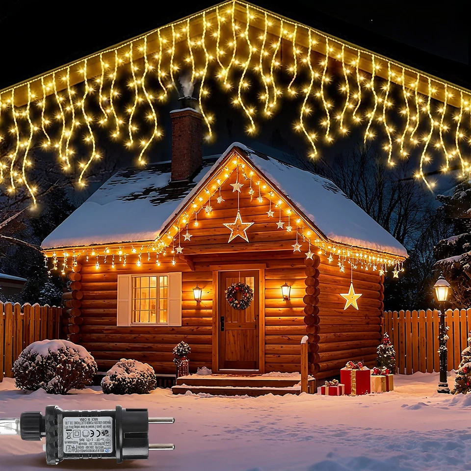 LED Traufe Lichterkette Dachrinne 5/10/15m 8 Modi Timer Außen für Weihnachten - Bild 3 von 4