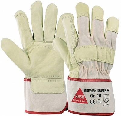 Hase Bremen Super V Lederhandschuh Canvas-Sulpe 12-120 Paar grün/beige Gr 8-12