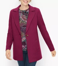 TALBOTS Women's 12 Double Faced Wool Blend Blazer Jacket Red Plum Plush Soft NWT