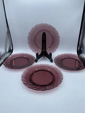 Duralex Bormioli Rococo Amethyst Glass Four Salad Plates France 7.5 Inches