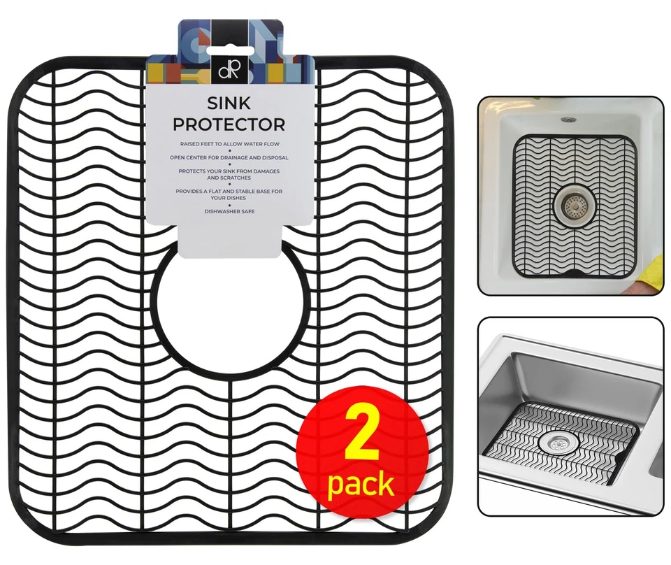 DecorRack 2 Black Sink Protectors for Kitchen, 12" x 11" Dish Rack, Protect S... - Image 2 of 4