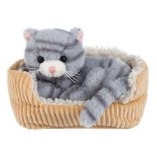 Ganz Snuggle'n Snooze Kitten Grey Tabby 7” in Bed 7" x 4.25" x 3"