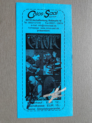 CYNIC 2009 In-person signed Eintrittskarte 7x15 Autogramm