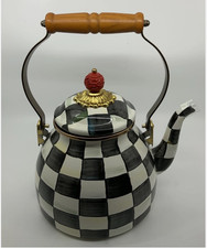 Mackenzie Childs New Courtly Check Black  White 2 Quart Tea Kettle Teapot