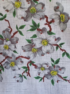 Vintage Unbranded (Linen?) Tablecloth, 50X61 in, Dogwood, Excellent Condition