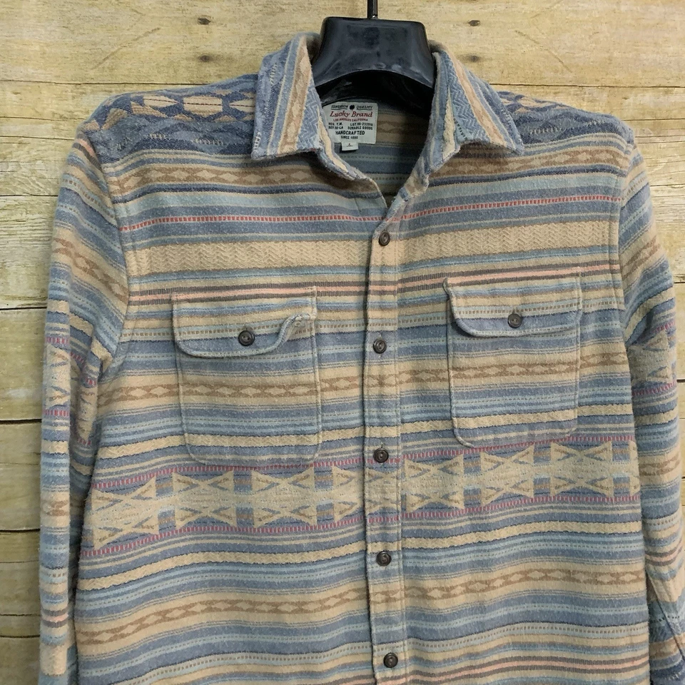 Camisa LUCKY BRAND Para Hombres Grande Chaqueta de Franela Azteca Con Botones Manga Larga Pesada Foto 2 de 4