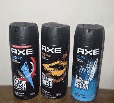 AXE Body Spray Adrenalin, Wild Spice, Ice Chill 150ml 48hrs Non Stop Fresh