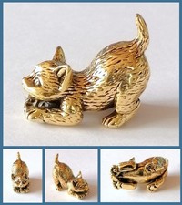 Messing Katze lauernd massiv NEU