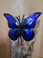 Royal Blue Butterfly Decoration For Plant Pots, Hooks Onto Pot, Metal, 12x9cm