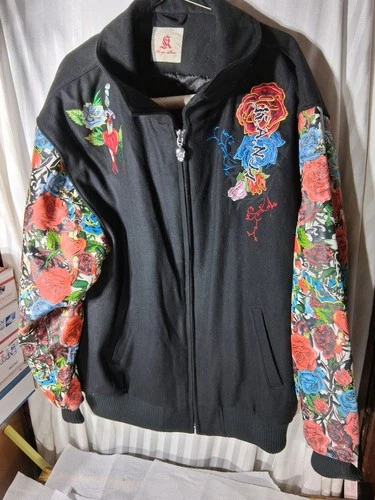 Kanji Jeans Men's Jacket Size 4XL Black Embroidered Wool Leather Vintage Unused  - product listing photo