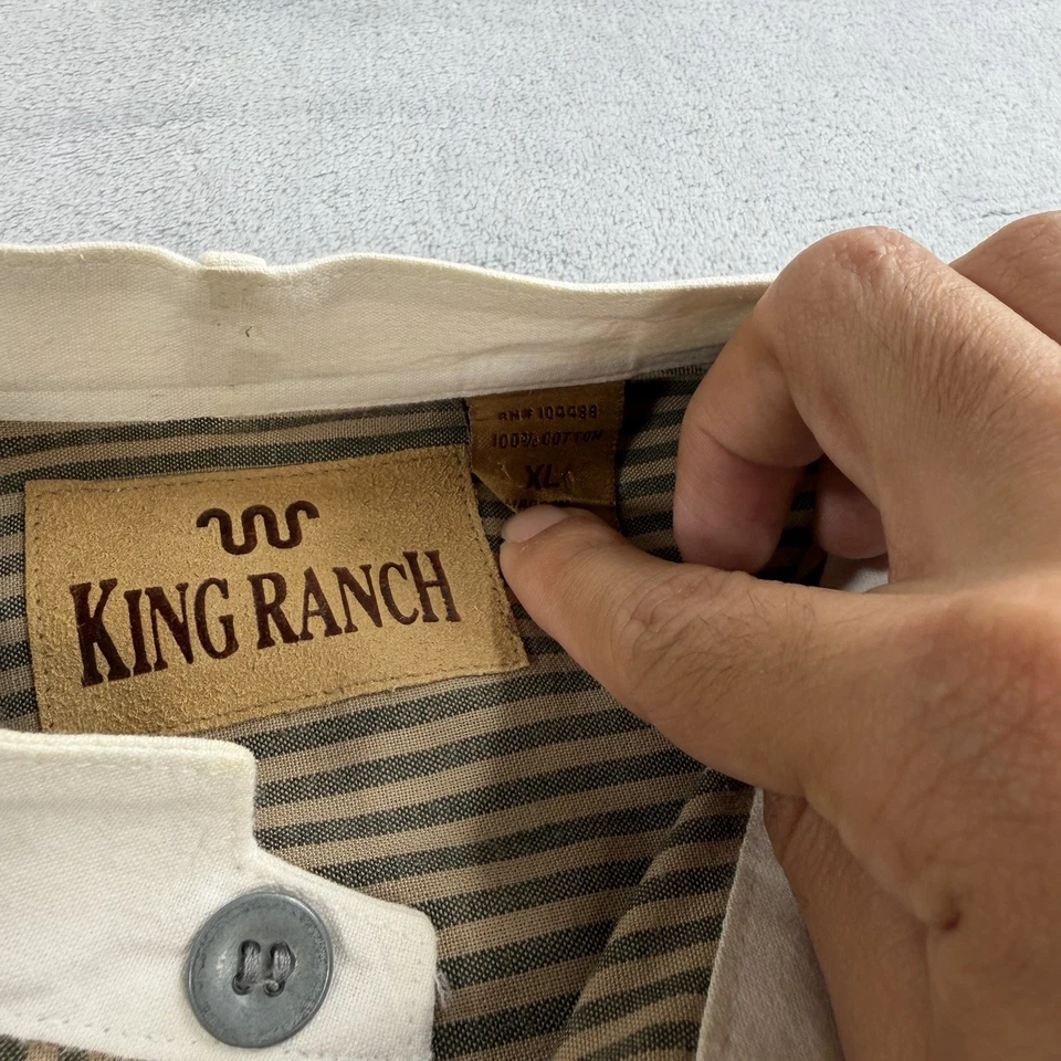 Camisa Western King Ranch Abotonada Para Hombres XL Cuello Banda Rayas Trabajo Manga Larga Foto 4 de 4