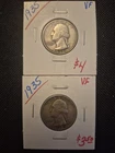 2 VF 1935 90% Silver Washington Quarters . Beautiful High Quality Coins