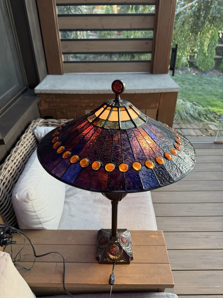 Tiffany Style Lamp With Lighted Base , Purple Shade - Image 3 of 4
